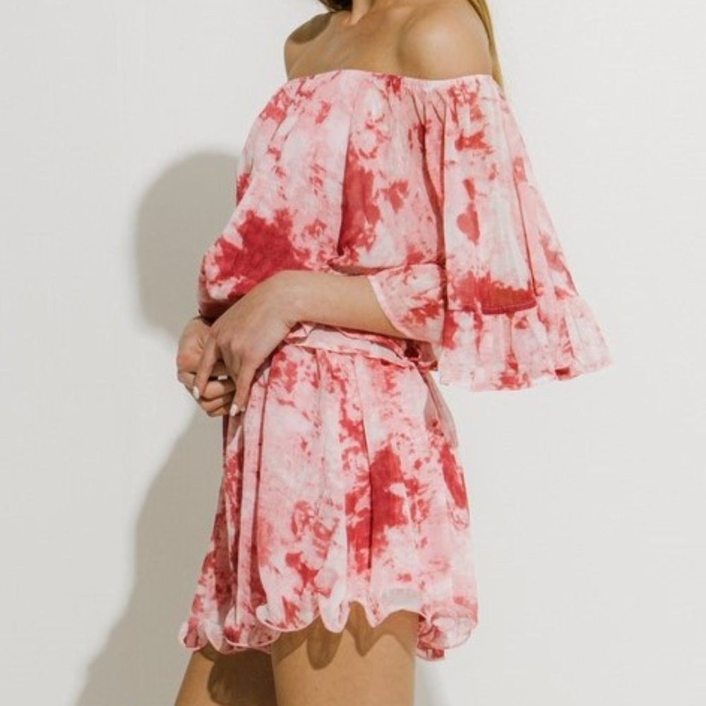 Tie-Dye Ruffle Off The Shoulder Romper - Picture 3 of 4